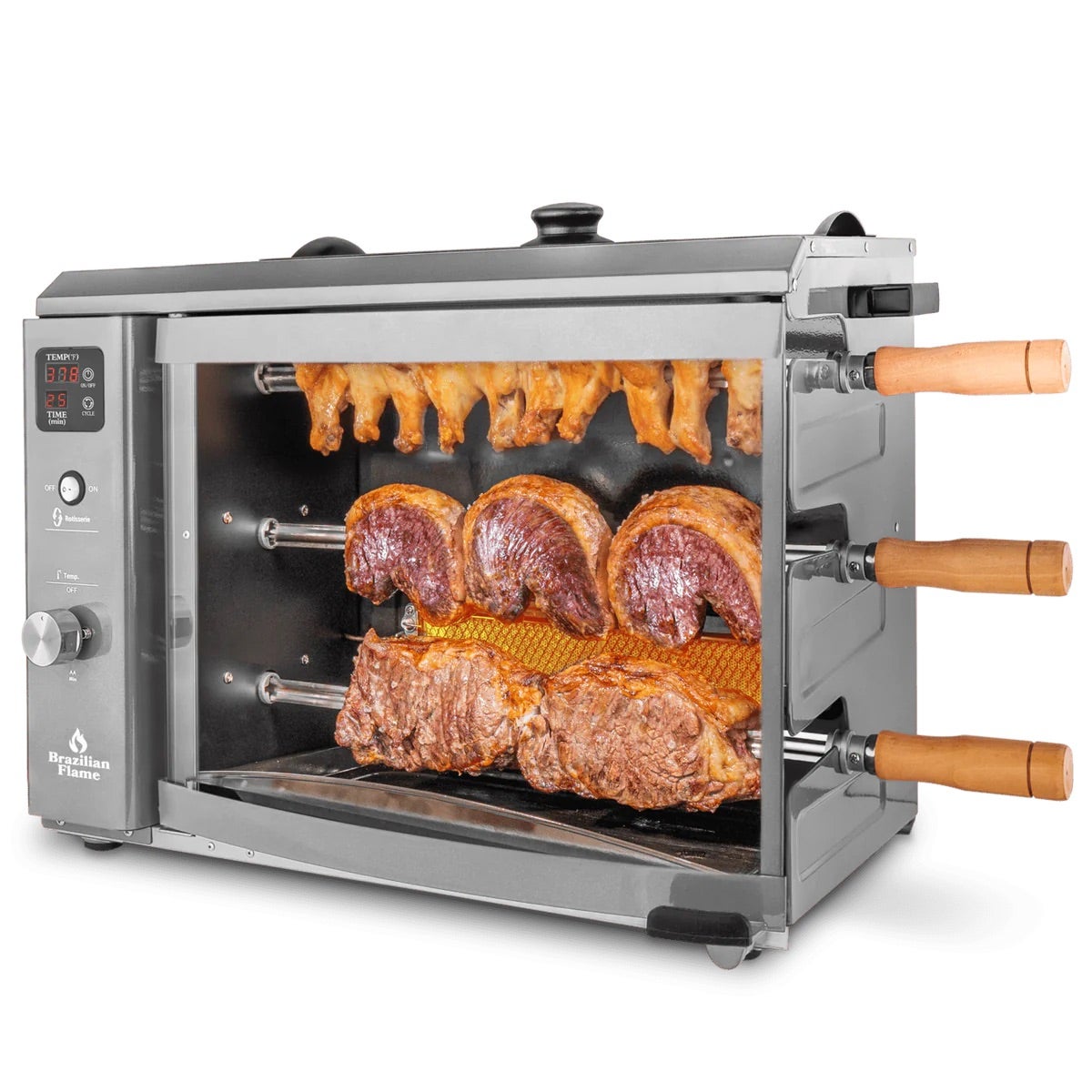BRAZILIAN FLAME- Gas Rotisserie Grill 3 Skewer (With Upper Tray) Silver |  Lifetime Kitchen