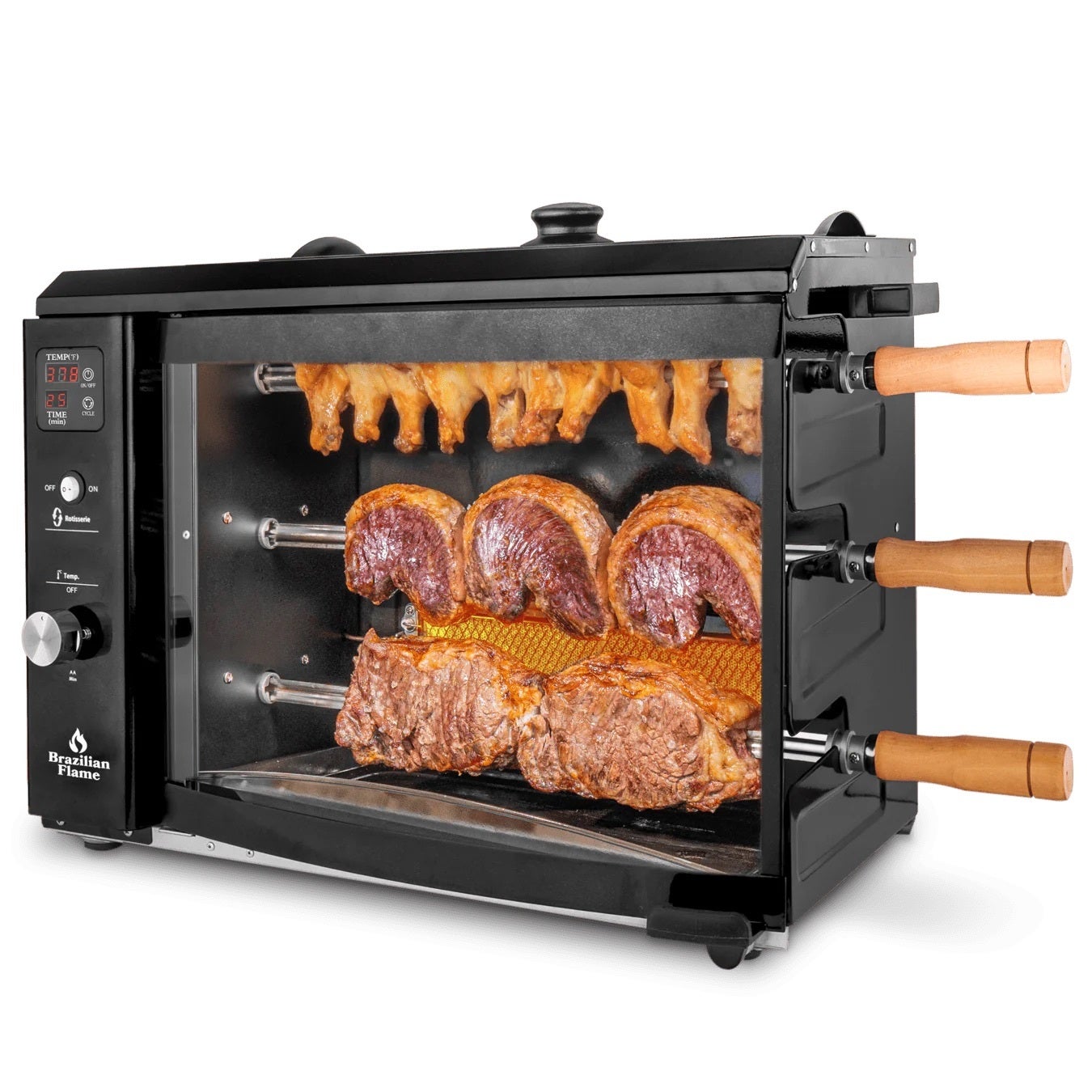 BRAZILIAN FLAME- Gas Rotisserie Grill 3 Skewer (With Upper Tray