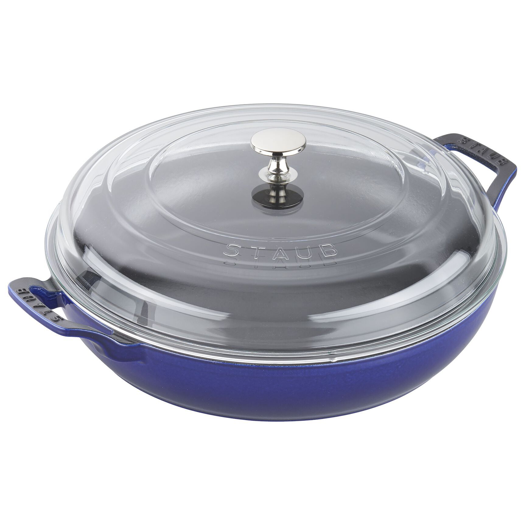 Staub Cast Iron 12-inch, Braiser with Glass Lid, blueberry